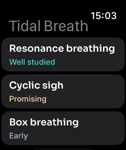 Tidal Breath on Apple Watch: the list of techniques